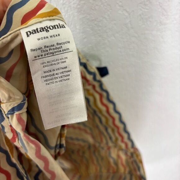 Patagonia Tan with Red, Blue, & Yellow Squiggly Line Print Swim Shorts - Picture 5 of 5